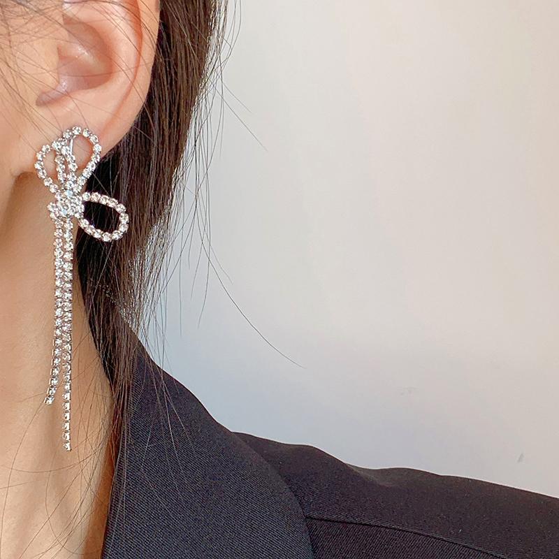 Luxury Rhinestone Women's Earrings For women Bowknot Zircon Earrings New Shiny Wedding Statement Party Jewelry Gifts