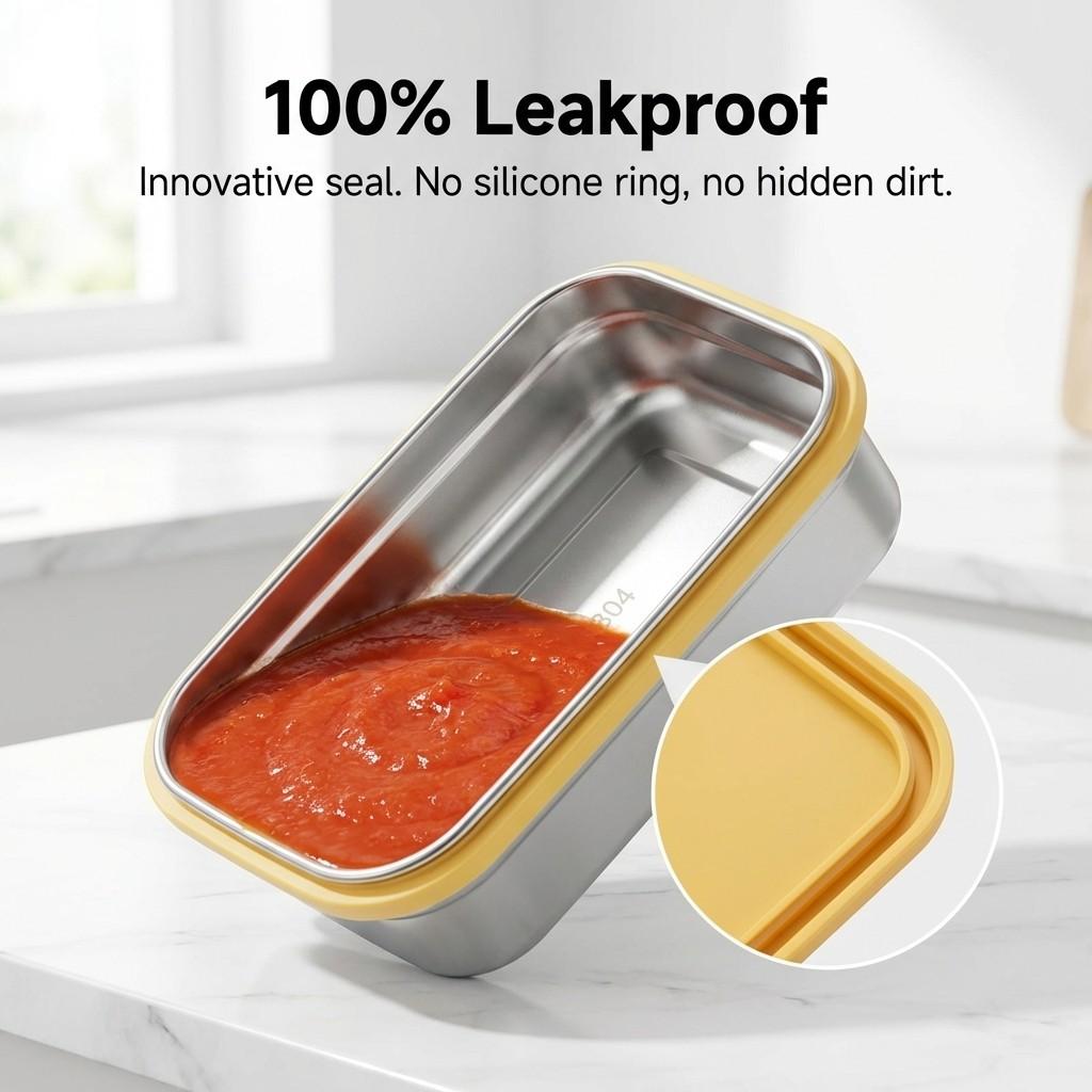 Fruit Vegetable Storage Box 1/2 Grids Stackable 304 Stainless Steel Food Storage Container Portable Leak-proof Fresh-keeping Box