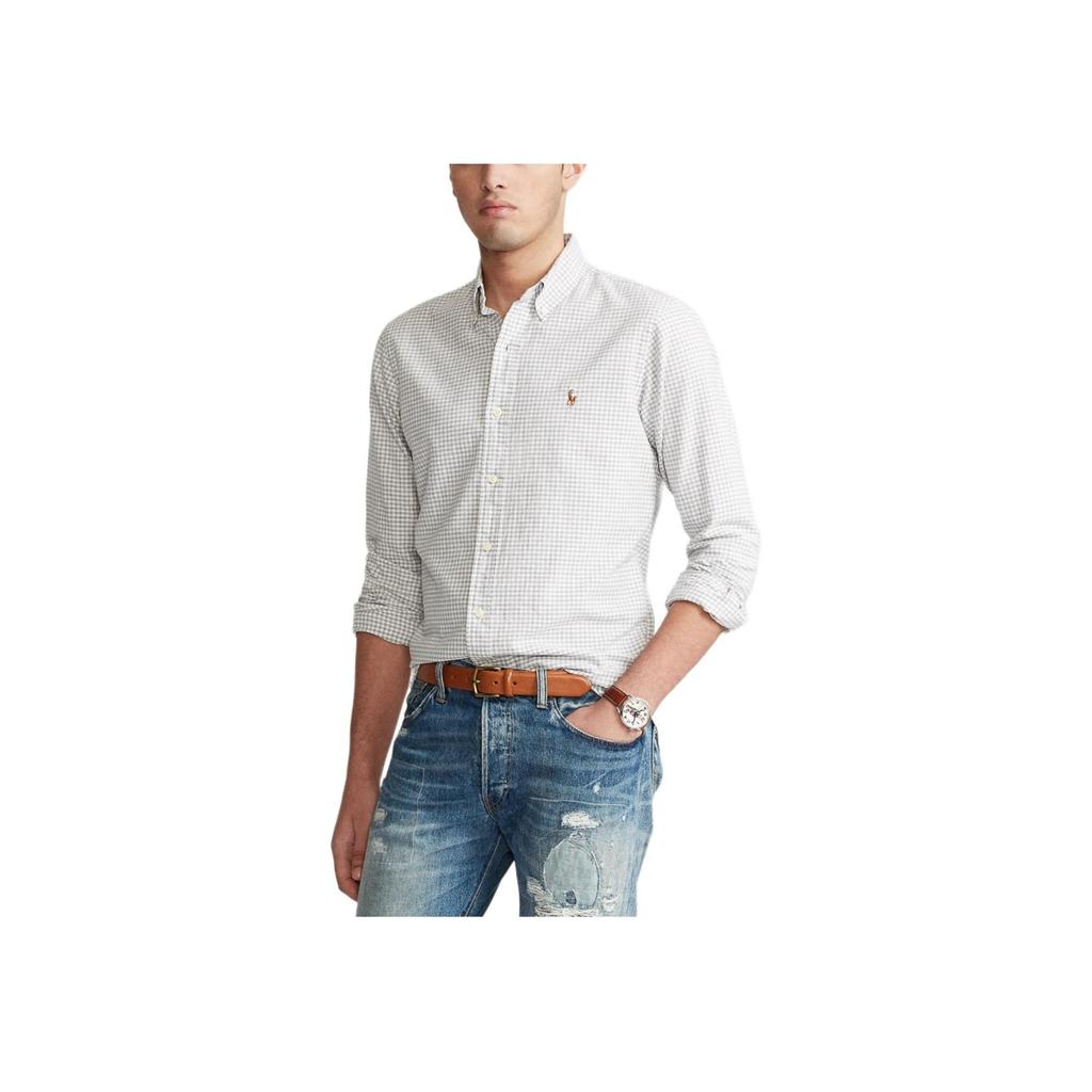 Polo Ralph Lauren Pony Embroidered Plaid Single-Breasted Long Sleeve Shirt Men shirts Light-Gray 710823145-002