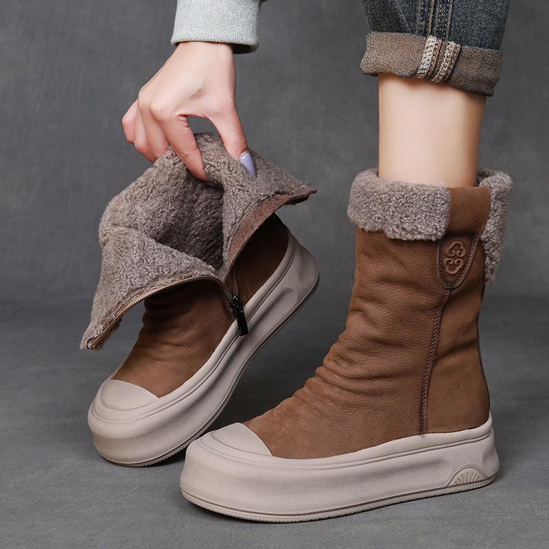 Fashion GKTINOO 2025 Winter New Genuine Leather Thick Sole Wool Warm Short Boots Women Platform Side Zipper Snow Boots Increased Height
