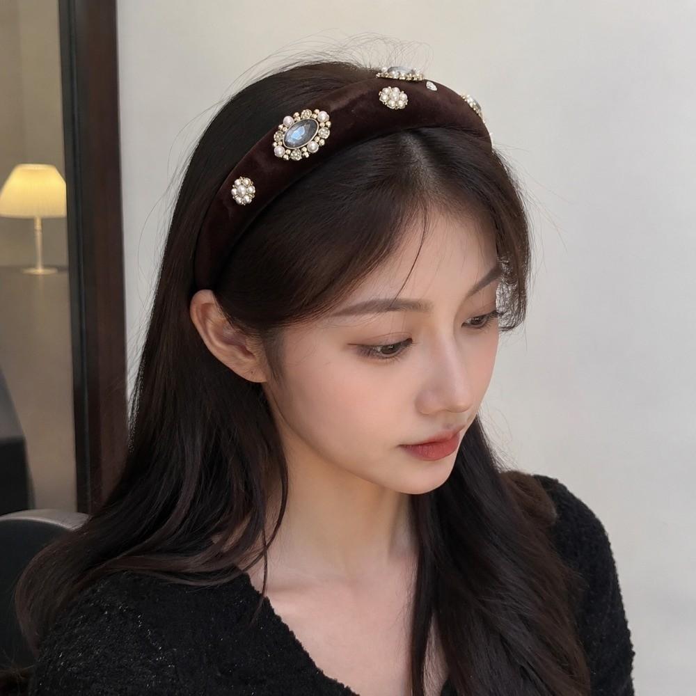 Imitation Pearl Velvet Headband Wide Hairband Gift Vintage Hair Hoop Women
