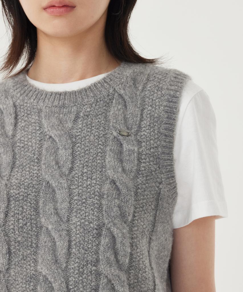 COVERNAT WOMAN Cable Knit Vest Melange Gray