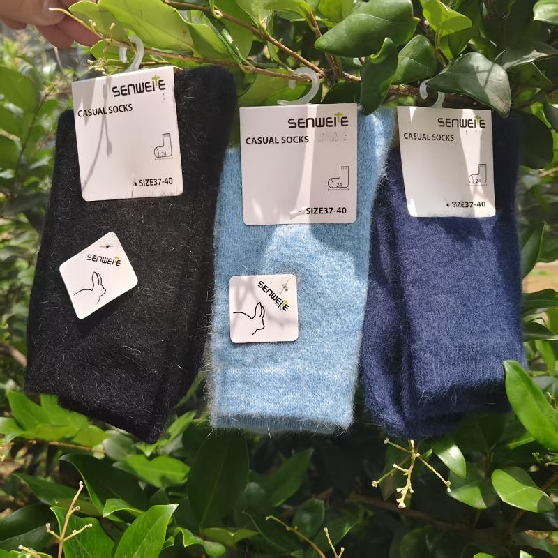 3PAIRS medium tube women's autumn and winter thick socks, warm and cold-proof, simple design in solid color, versatile for commuting!