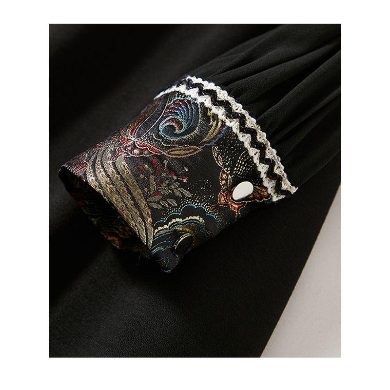 Classic Art Shirts Sleeve Skirt! Dry Commuting Women Small Lapel Satin Print Color Matching Cotton Dress