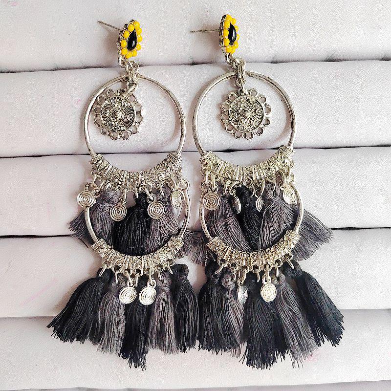 Boho Geometric Tassel Earrings: Ethnic Style, Retro Personality, Long Dangle Ornaments.