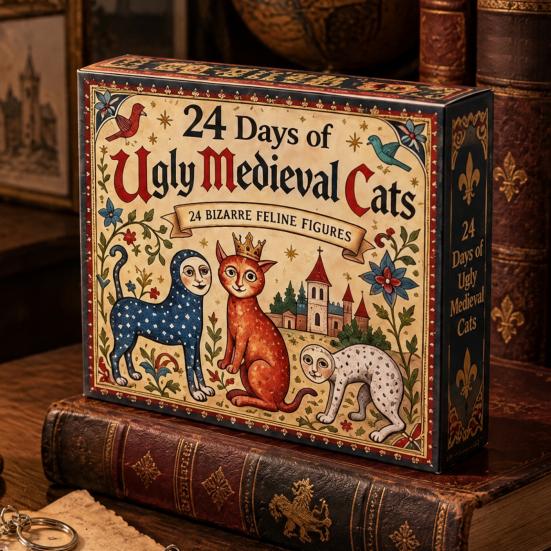 Calendario dell'Avvento per Bambini 24 Giorni di Gatti Medievali Brutti con Tradizioni Familiari Uniche per le Feste Ornamenti in Acrilico, Conto alla Rovescia di Natale Vintage per Casa e Scrivania