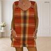 Women Plus Size Red Plaid Printed Sleeveless V Neck Ring Strap Tank Top And Pocket Shorts Two Piece Set