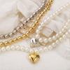 Layered Faux Pearl Necklace Gold-Tone Heart Pendant, Imitation Pearl Zinc Alloy Bead Chain, Statement Stackable Choker For Women Daily Wear & Gifting