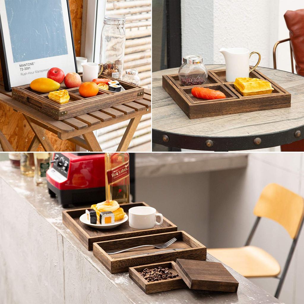 Yangbaga 7-Piece Wooden Tray Set, Perfect for Tea, Cafes, and Kitchens, Perfect for Small Items, Set Meals, and Luncheons