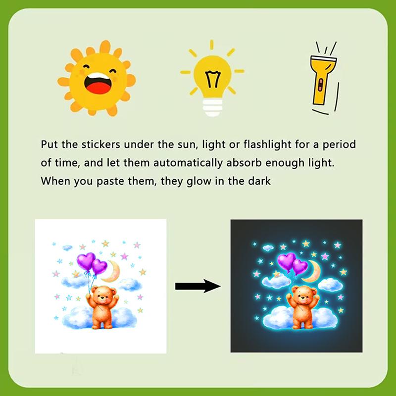 

Glow-in-the-Dark Toilet Sticker Cute Bear Design Luminous Wall Stickers Self-Adhesive Removable Bedroom Bathroom Wall Decor A