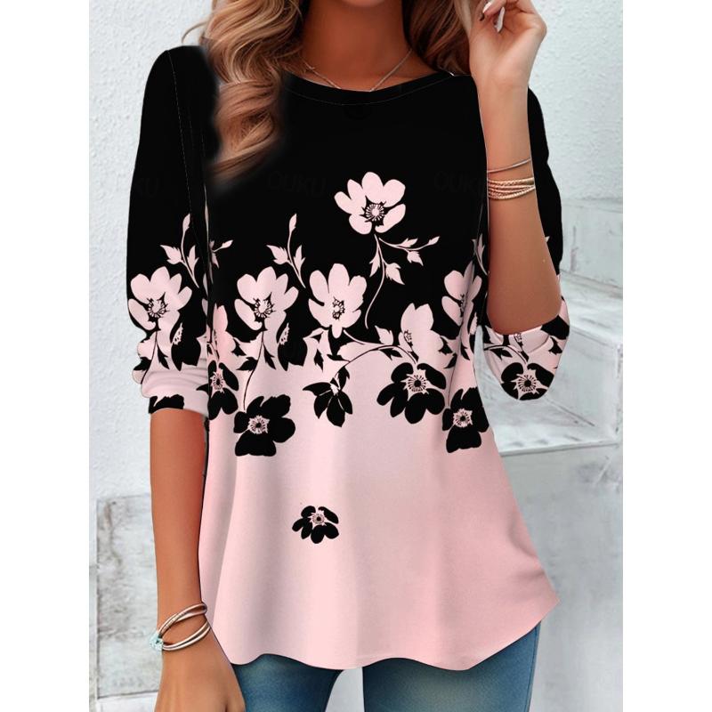 

Женская футболка с 3D-принтом, милым принтом лепестков стрекозы, повседневная футболка с длинным рукавом и круглым вырезом, стандартный топ, повседневный принт, розовая весенняя футболка XL