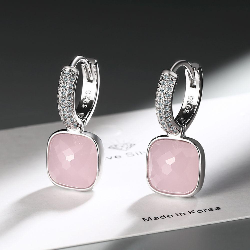 Full Diamond Geometric Square Ear Buckle Women s Simple Pink Purple Diamond Light Luxury Temperament High-grade Zircon Earrings Earrings 2026