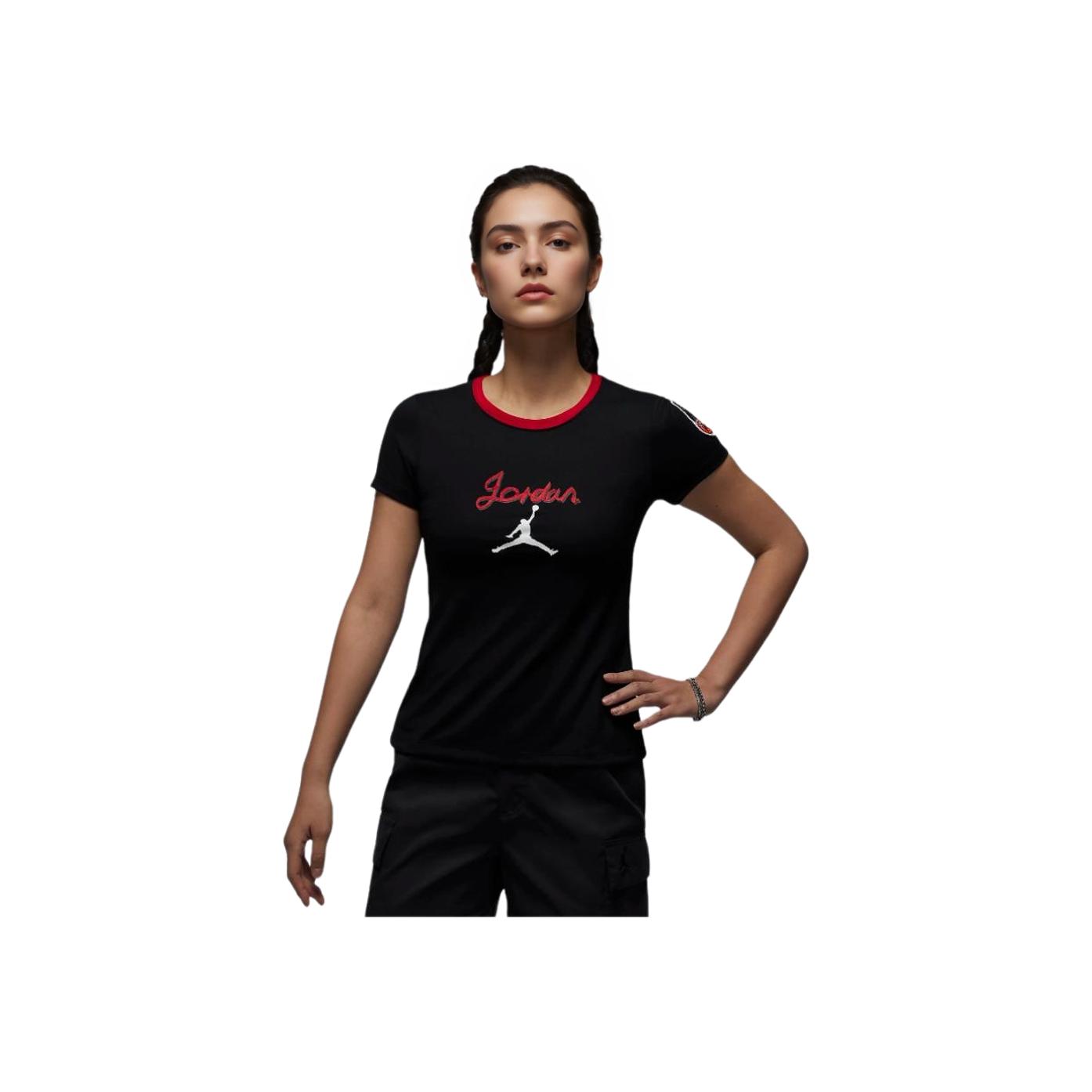 

Jordan Logo Letter Print Color Block Round Neck Slim Fit Short Sleeve T-Shirt Women Tops Black HM4895010
