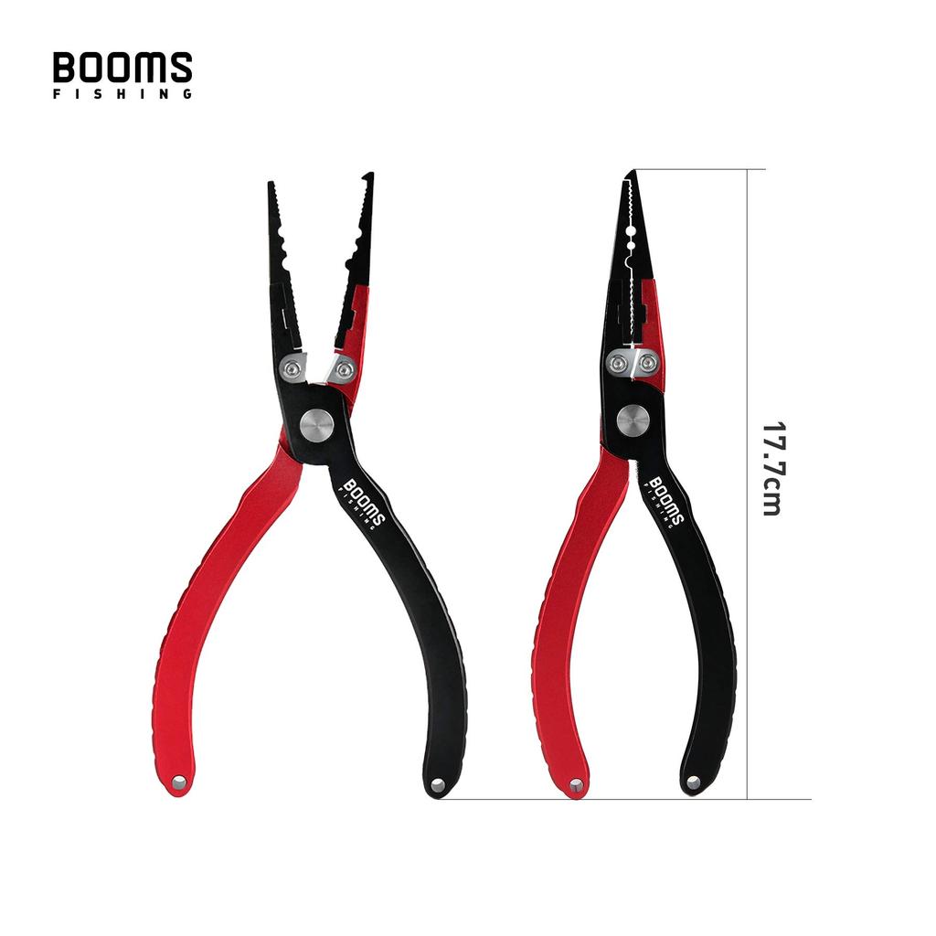 Booms Fishing X03 Aluminum Fishing Pliers with Case and Butt Black and Red Rope,