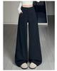 Women's High-Waisted Wool Pants - Black/Grey, Thick, Curved Leg, Autumn/Winter 2025, Slimming Straight-Leg with Velvet, Suit Style.