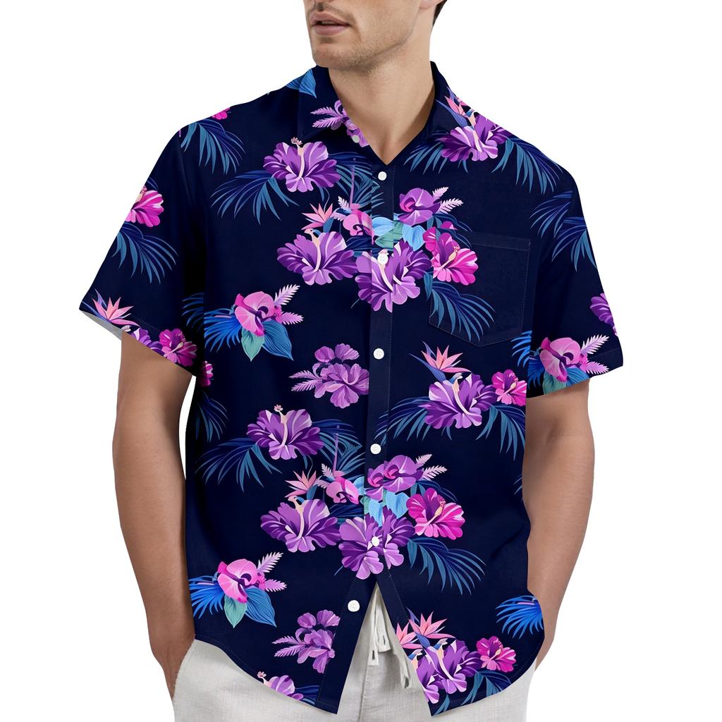 Men's Casual Short Sleeve Button Down Shirt Tropical Floral Leaf Print Lightweight Breathable Fabric Comfortable Fit