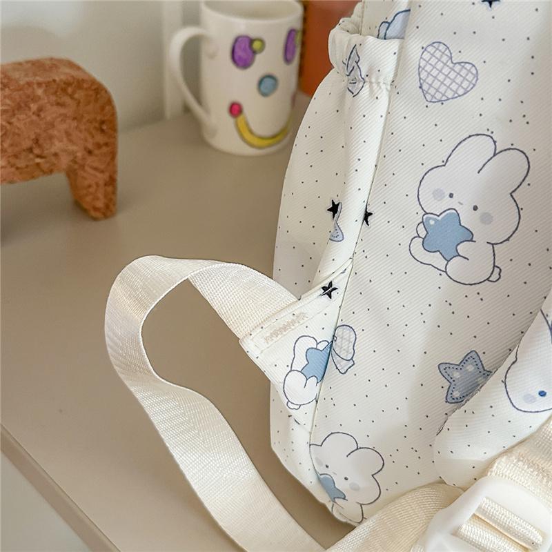 Cute Bear and Bow Print School Backpack with Multiple Front Pockets Casual Daypack for Girls