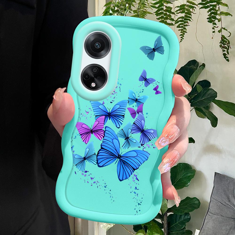 

Окрашенный узор Big Wave Edge Мягкий силиконовый материал Macaron чехол для телефона противоударный защитный резиновый чехол для OPPO Reno Realme Realme C21Y синий