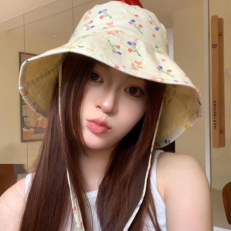 Pastoral Style Sweet Floral Bucket Hat Travel Vocation Women Summer Double-Sided Sun Hat