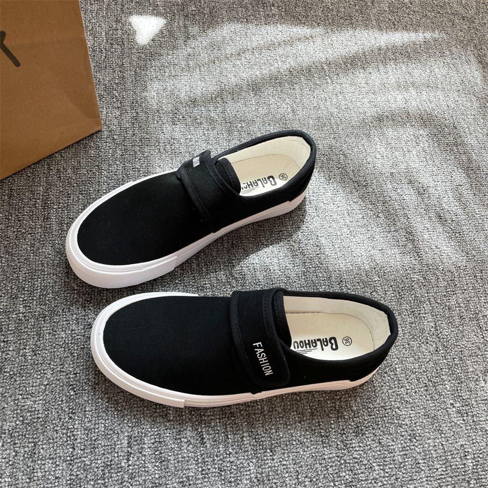 Korean Style Versatile Velcro Canvas Slip-on Shoes for Men & Women 38 чёрный