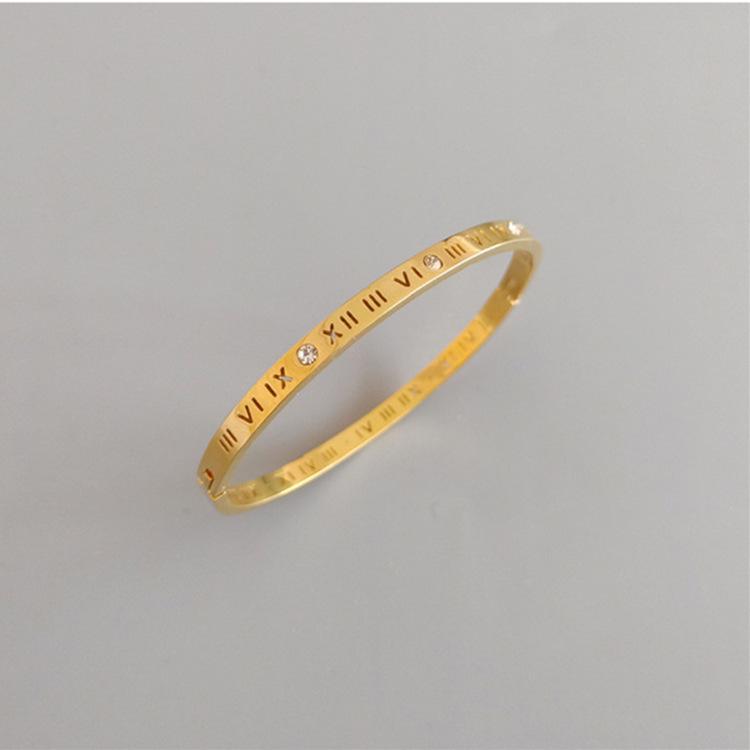 New Women s Retro Roman Numeral Titanium Steel Rose Gold Bracelet with Rhinestones серебряный