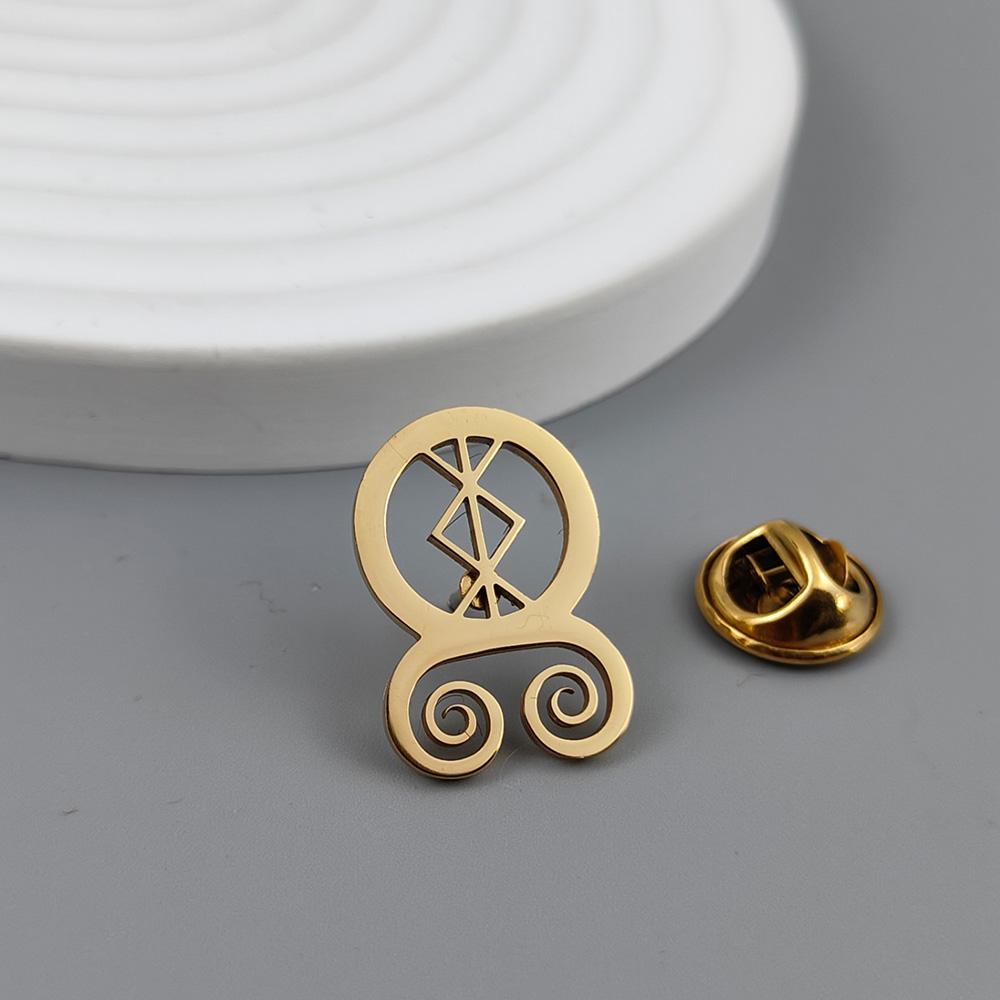 Ancient mythological symbols stainless steel brooch, key of life/swirling goddess/troll cross emblem, classic guardian jewelry.
