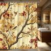 Autumnal Flowers & Birds Shower Curtain - Vintage Style, Cream with Red & Orange Leaves, Polyester,  Machine Washable