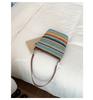 Herbst & Winter 2025 Regenbogenfarben gestreifte Stroh geflochtene Schultertasche - Minimalistische Damen Strand Eimertasche