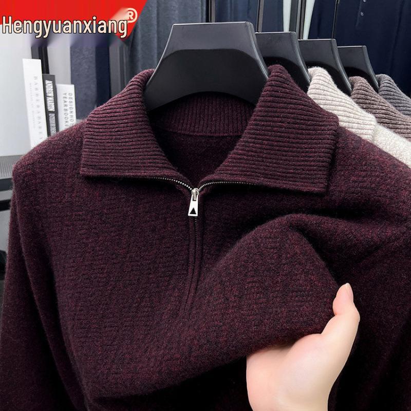 Hengyuanxiang Men's High-End Wool Lapel Zipper Sweater - 2025 Autumn/Winter Thick Knitwear