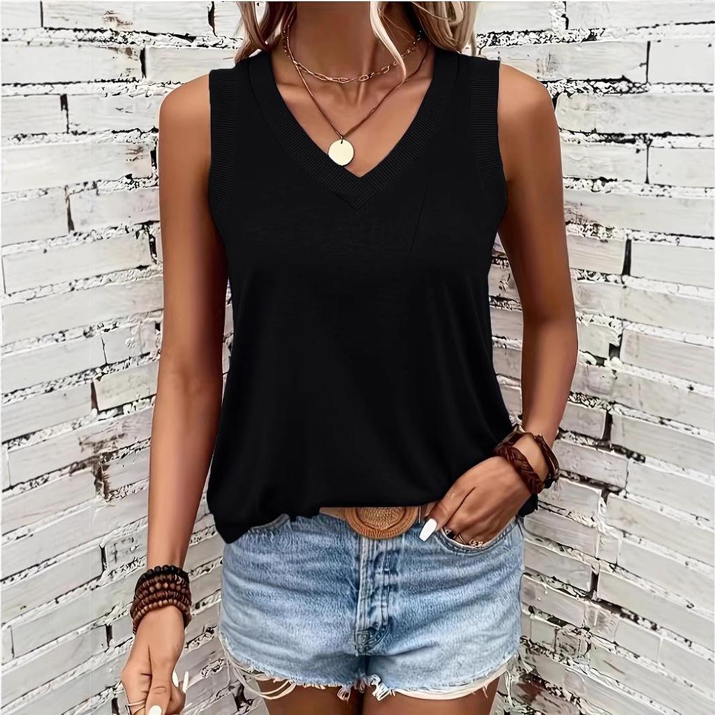 Damska kamizelka casual na wiosnę/lato 2026, z dekoltem w serek, bez rękawów, gładka