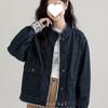 Dżinsowa kurtka z kołnierzem stójką Retro na wiosnę/jesień 2025 - Stylowa luźna, krótka w stylu hongkońskim dla kobiet