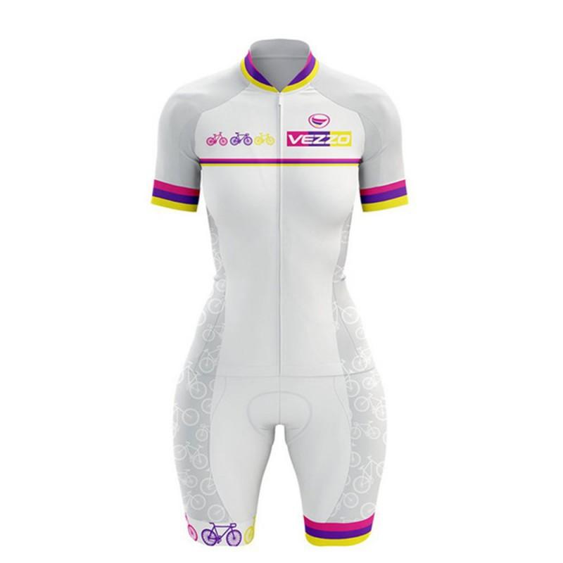 VEZZO Short-sleeved Triathlon Jumpsuit Men Women Colorful Pattern Cycling Clothes