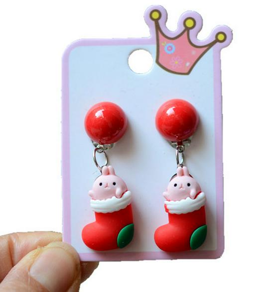 Colorful Acrylic Santa Claus Cartoon Earrings – Parent-Child Style Clips