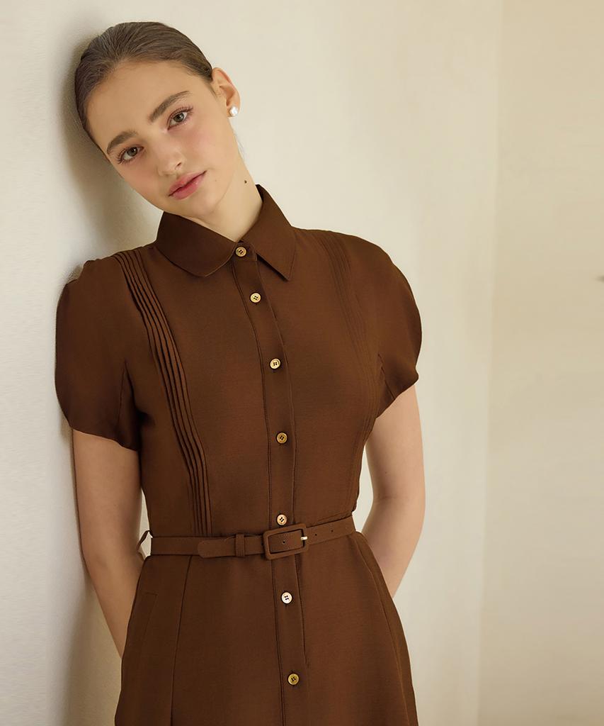 Julie And Kara 25Hs Collar 123 Terroir Line Pintuck Citrus Dress Brown