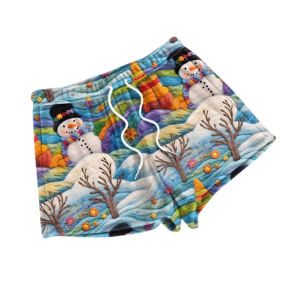 Women's Fashionable Loose-Fit Pajama Shorts With Fleece Christmas Print Casual Pants