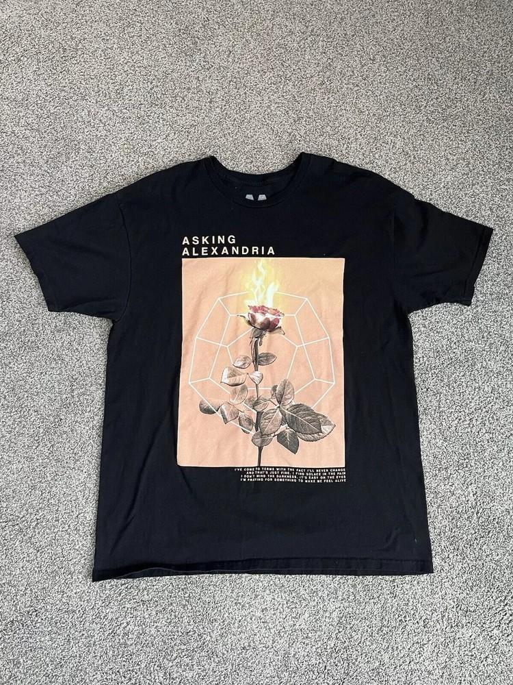 Asking Alexandria Flaming Rose Into the Fire Lyric Concert T-Shirt BO1201 Unisex T-Shirt XXXL