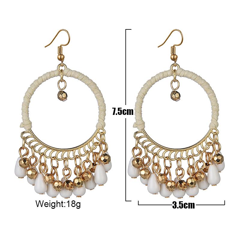 Bohemian Round Water Drop Tassel Earrings Jewelry Ethnic Style Hand Woven Hollow Geometric Statement Earrings for Women Girls