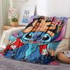 Lilo Sitting On Stitch Head Flower Crown Sunset Beach Print Flannel Blanket Soft Warm Throw Blanket For Home Sofa Bedroom Gift