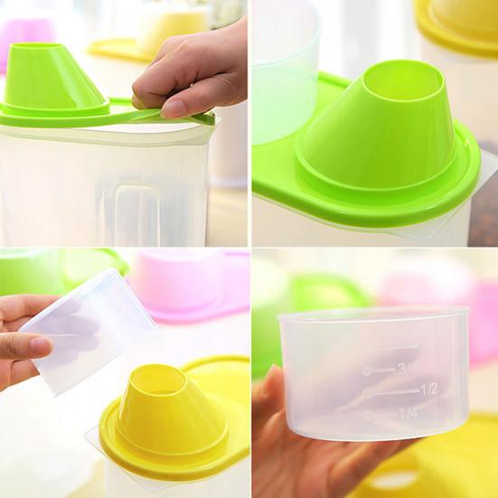 Cereal Storage Box with Lid Measuring Cup Plastic 1.9/2.5L Food Storage Dispenser for Cereals