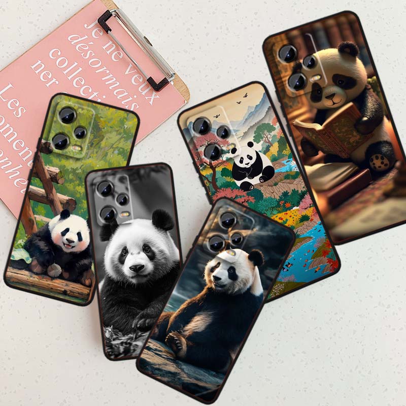 Cartoon Anime Panda Cute Phone Case For Xiaomi Redmi Note 15 14 13 12 12S 11E 11 11S Pro Plus 4G 5G Black Soft TPU