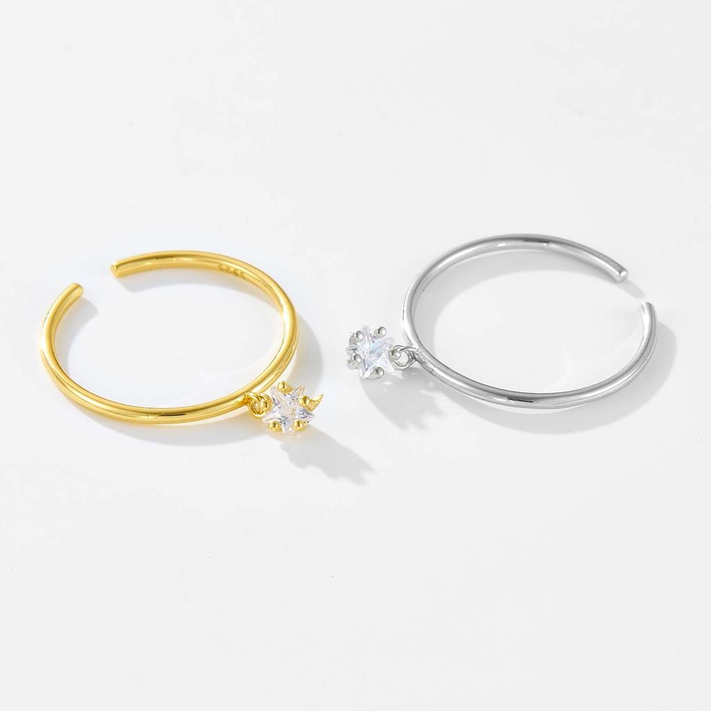 ANDYWEN 925 Prata Esterlina Ouro Pentagrama Zircônia Pingente Anel Ajustável Moda Jóias Presente Para Mulheres