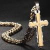 Catholic Spanish Bible Cross Pendants Necklace Stainless Steel Byzantine Link Chain Necklaces Bible Prayer Male Jewelry Gift