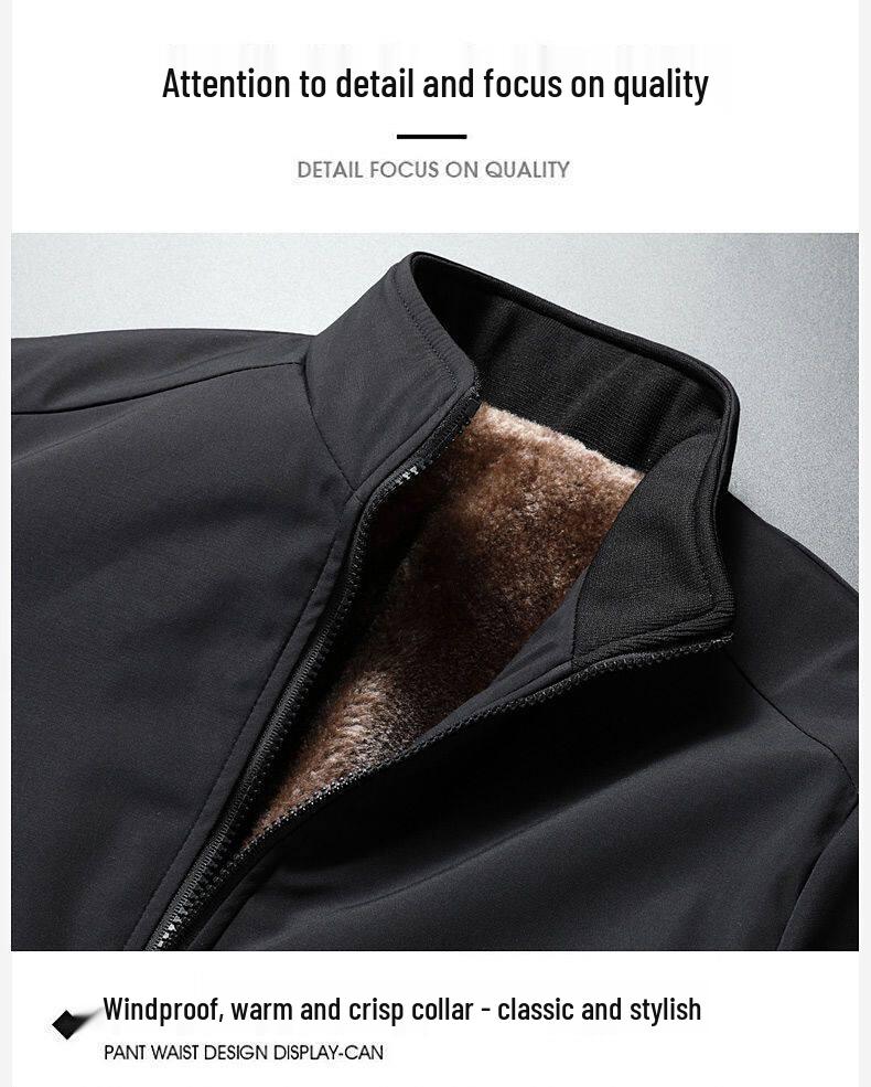 Dad's Autumn Winter Plus Size Cotton Jacket - Middle-Aged Men's Loose Fit, Warm Velvet-Lined Casual Wear