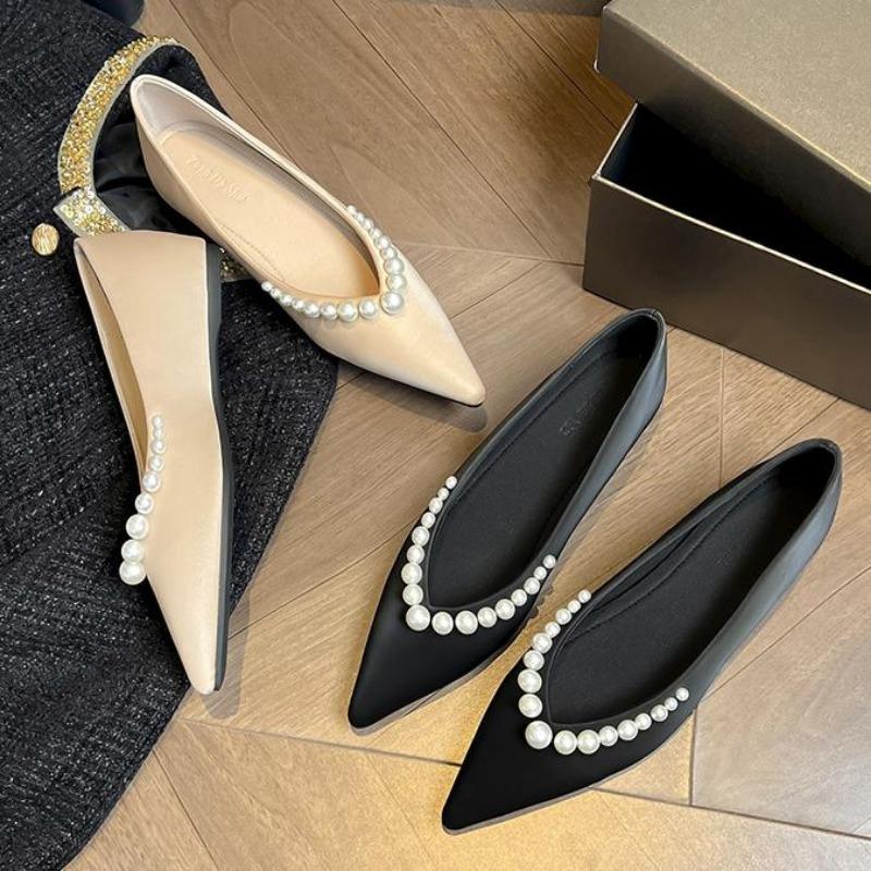 Mode 2025 Neues Design Perlenbesatz Damen Ballerinas Seide Ballerinas Frau Große Größe Perlen-Ballerinas Höhenerhöhend Zapatos De Mujer