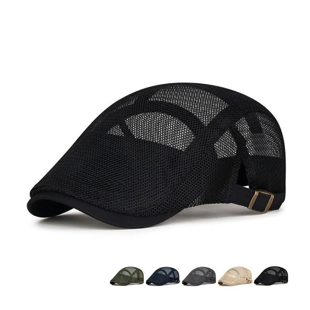 Casual Outdoor Beret Men's Hat Mesh Spring Summer Forward Cap Breathable Adjustable Newsboy Cap Flat Gorras