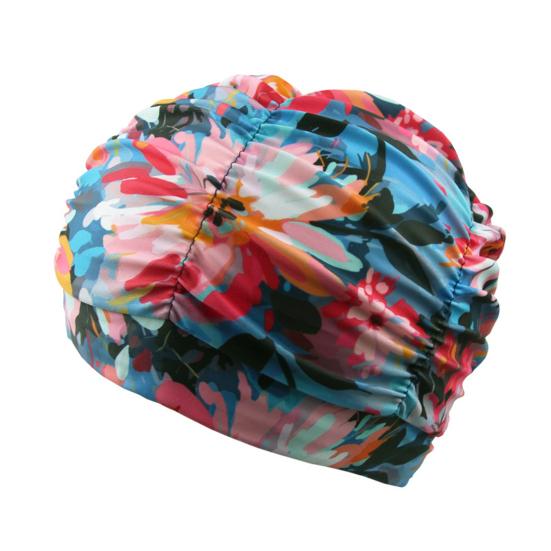 Cloth Swimming Pool Cap for Women, Breathable Colorful Ruffle Swim Cap, Elastic Ear Protection Short Long Hair Bathing Hat