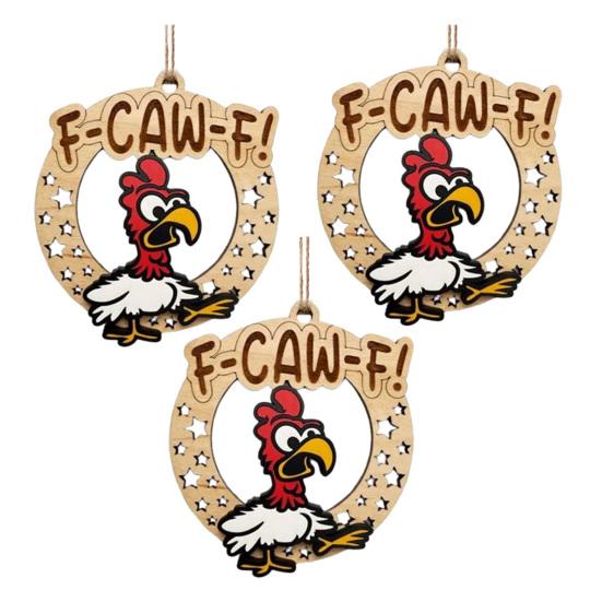 Funny F-Caw-F Chicken Christmas Ornaments Wooden Chicken Ornaments Hilarious Christmas Tree Decoration Gag Gift