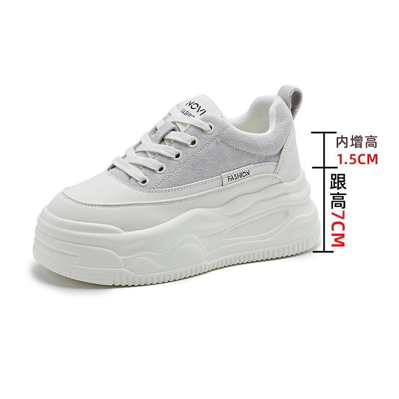 

Leather women s shoes 2025 autumn and winter new flat-bottomed warm heightened thick-soled velvet casual white shoes children versatile 34