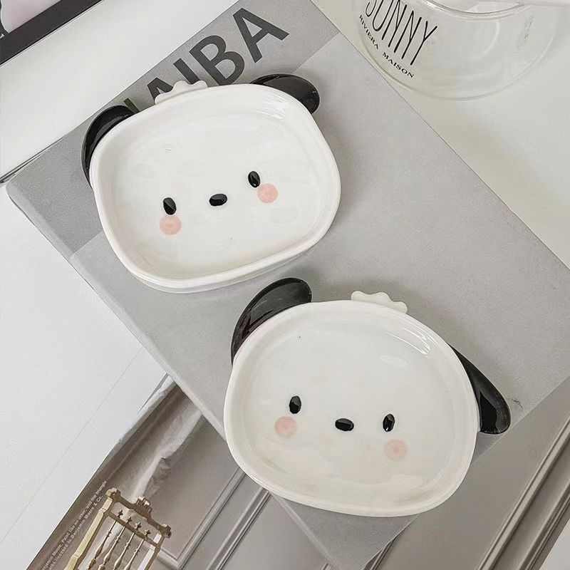 White Dog Shaped Ceramic Tray Mini Cartoon Seasoning Plate Cafe Dessert Sushi Plate Creative Desktop Decoration