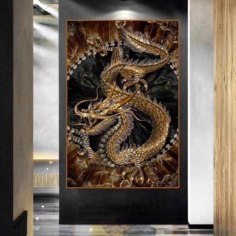 Modern Retro Chinese Dragon Canvas Painting Posters and Prints Wall Art Picture for Living Room Home Wall Decoration Cuadros